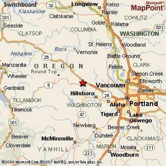 Area map of Banks, Oregon